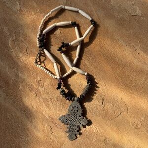 Vintage Handcrafted Ethiopian Silver Cross Pendant Necklace